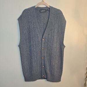 Saddles Wool Cable Knit Button Front Sweater Vest NWOT